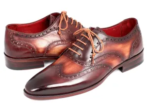 Paul Parkman Shoes Paul Parkman Men's Hand-Painted Leather Wingtip Oxfords in Camel & Bordeaux