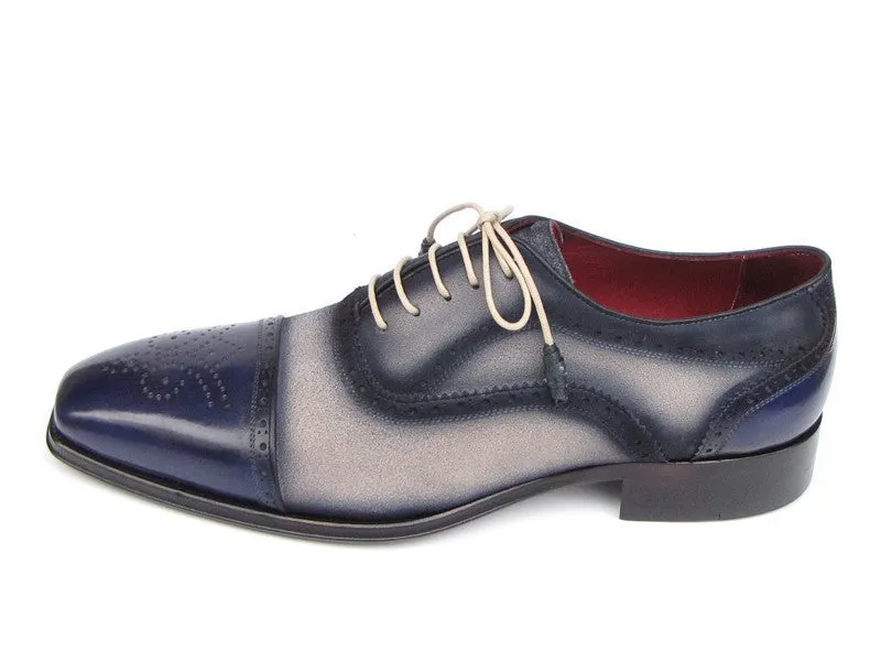 Paul Parkman Chaussures Paul Parkman Oxfords à Bout Rond en Daim Peint à la Main pour Hommes en Bleu Marine et Beige