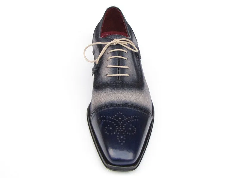 Paul Parkman Chaussures Paul Parkman Oxfords à Bout Rond en Daim Peint à la Main pour Hommes en Bleu Marine et Beige