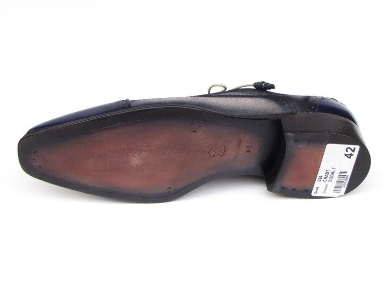 Paul Parkman Chaussures Paul Parkman Oxfords à Bout Rond en Daim Peint à la Main pour Hommes en Bleu Marine et Beige