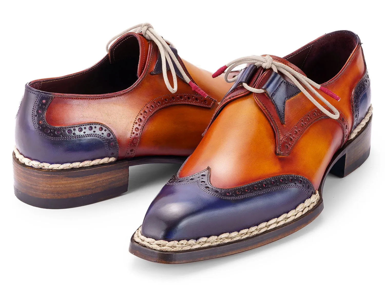 Paul Parkman Chaussures Paul Parkman Chaussures habillées pour hommes à bout effilé et couture norvégienne en bleu et camel