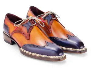 Paul Parkman Shoes Paul Parkman Men's Norwegian Welted Wingtip Men's Dress Shoes in Blue & Camel