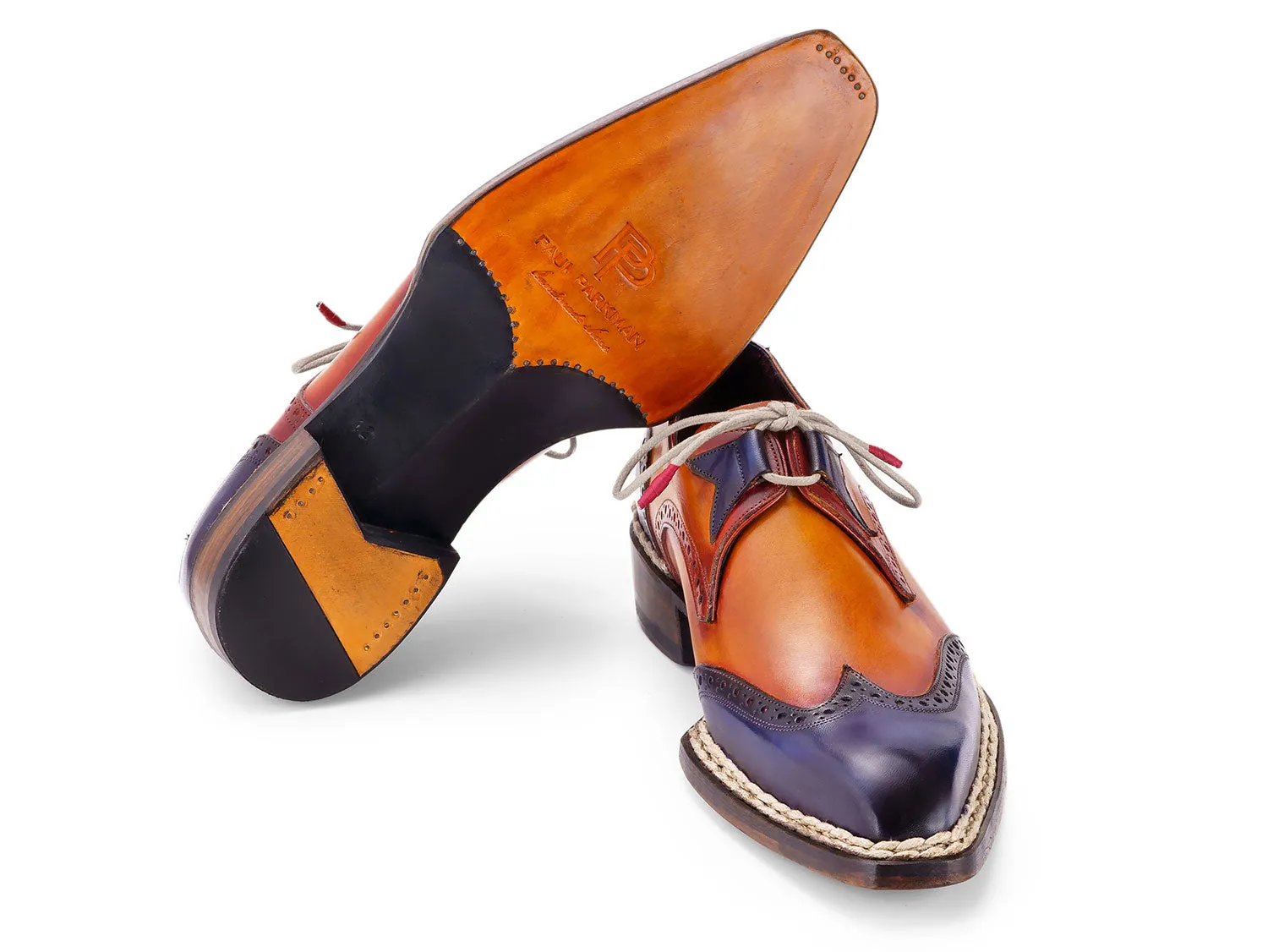 Paul Parkman Chaussures Paul Parkman Chaussures habillées pour hommes à bout effilé et couture norvégienne en bleu et camel