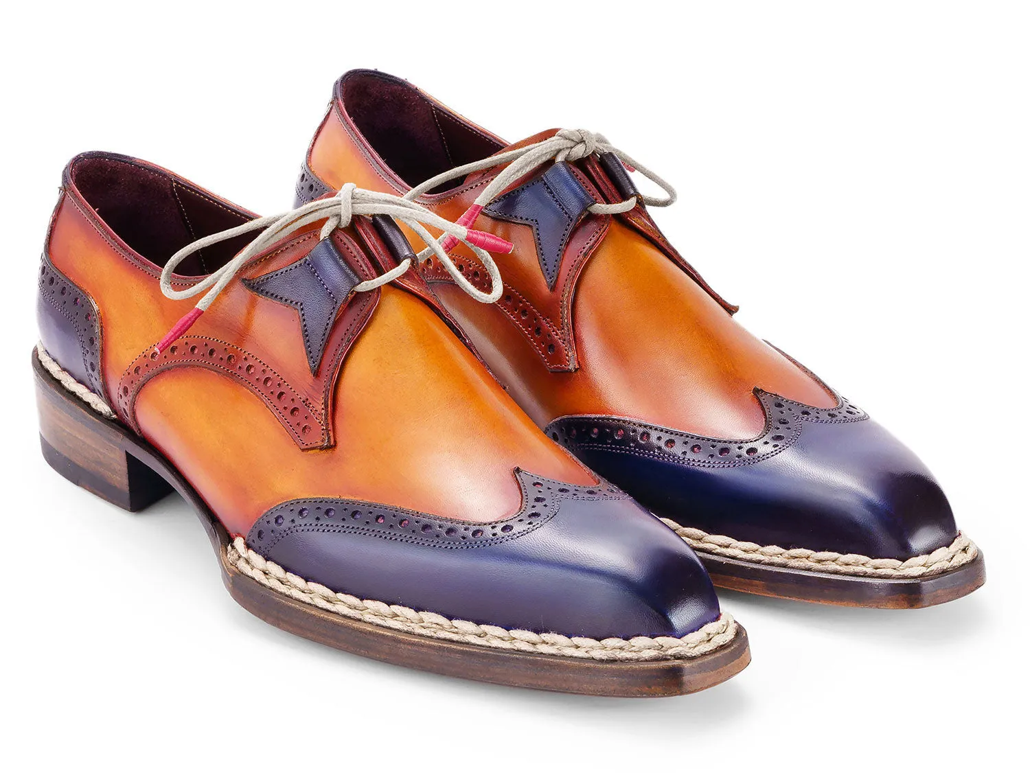 Paul Parkman Chaussures Paul Parkman Chaussures habillées pour hommes à bout effilé et couture norvégienne en bleu et camel