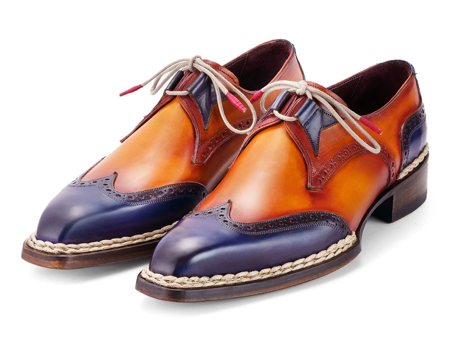 Paul Parkman Chaussures Paul Parkman Chaussures habillées pour hommes à bout effilé et couture norvégienne en bleu et camel