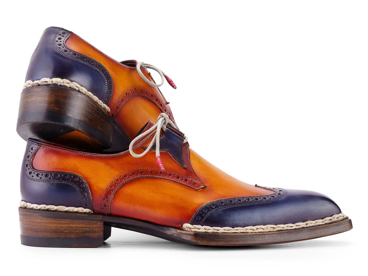 Paul Parkman Chaussures Paul Parkman Chaussures habillées pour hommes à bout effilé et couture norvégienne en bleu et camel