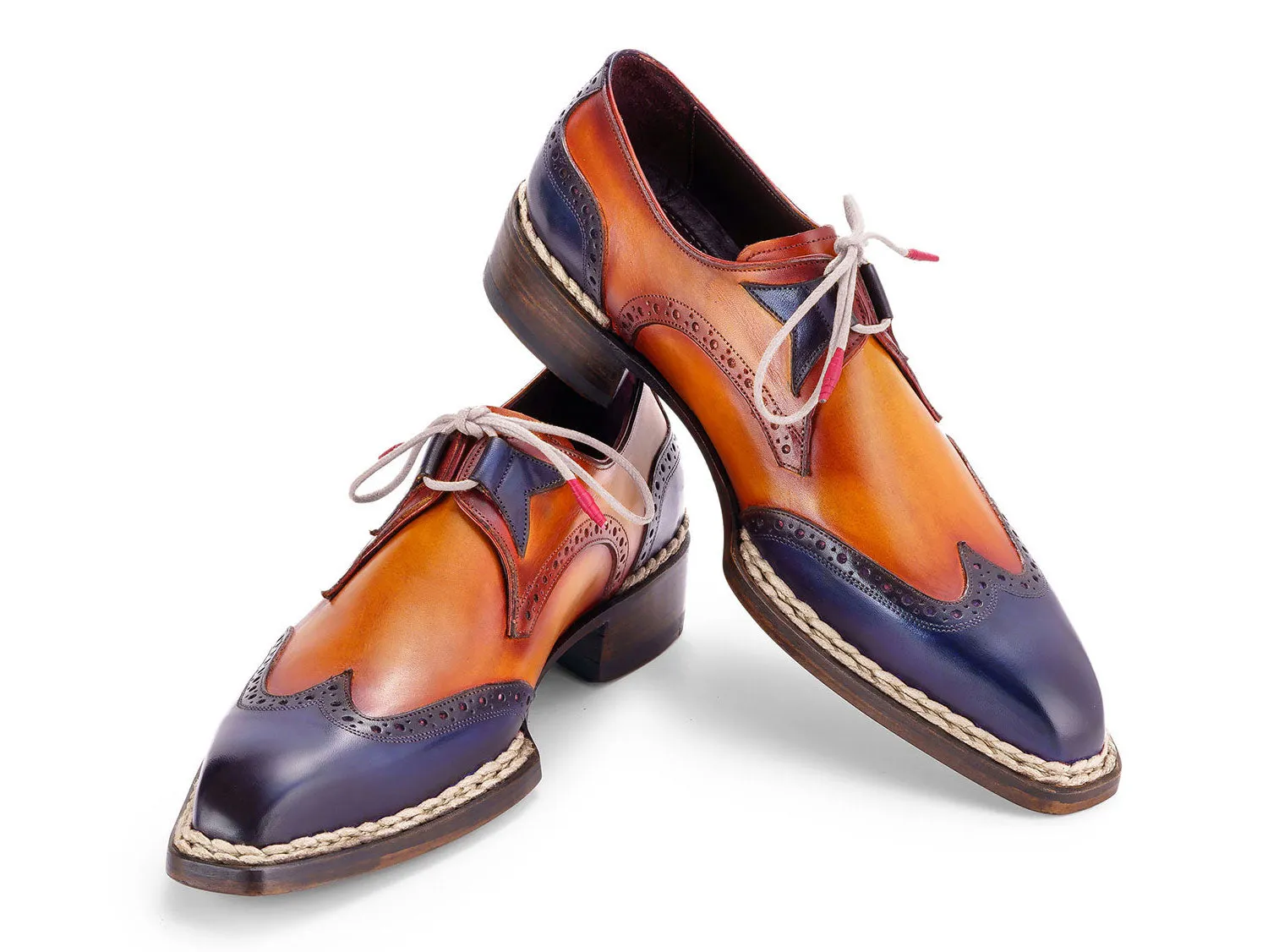 Paul Parkman Chaussures Paul Parkman Chaussures habillées pour hommes à bout effilé et couture norvégienne en bleu et camel