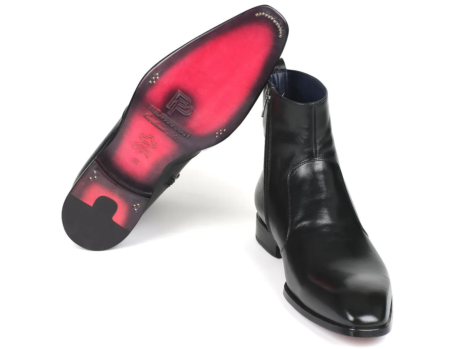 Paul Parkman Chaussures Bottes en cuir pour hommes avec fermeture éclair latérale en noir