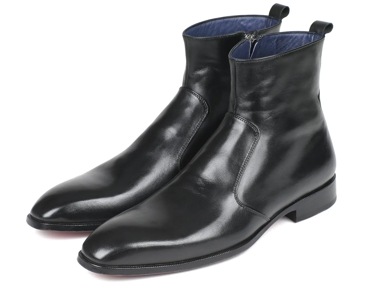 Paul Parkman Chaussures Bottes en cuir pour hommes avec fermeture éclair latérale en noir