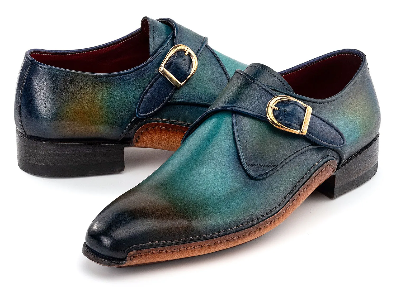 Paul Parkman Chaussures Paul Parkman Chaussures à bride unique pour hommes en turquoise et marron