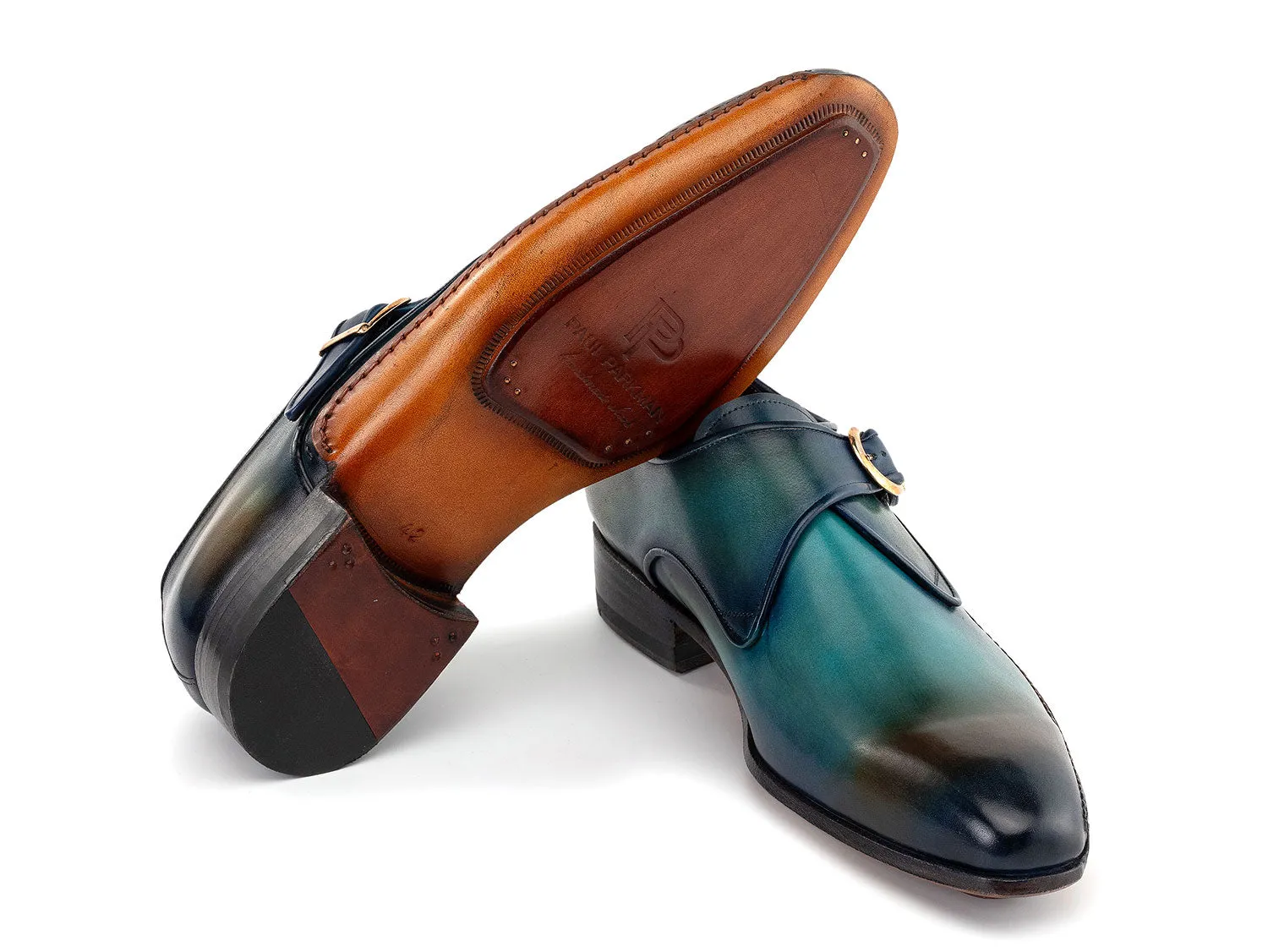 Paul Parkman Chaussures Paul Parkman Chaussures à bride unique pour hommes en turquoise et marron