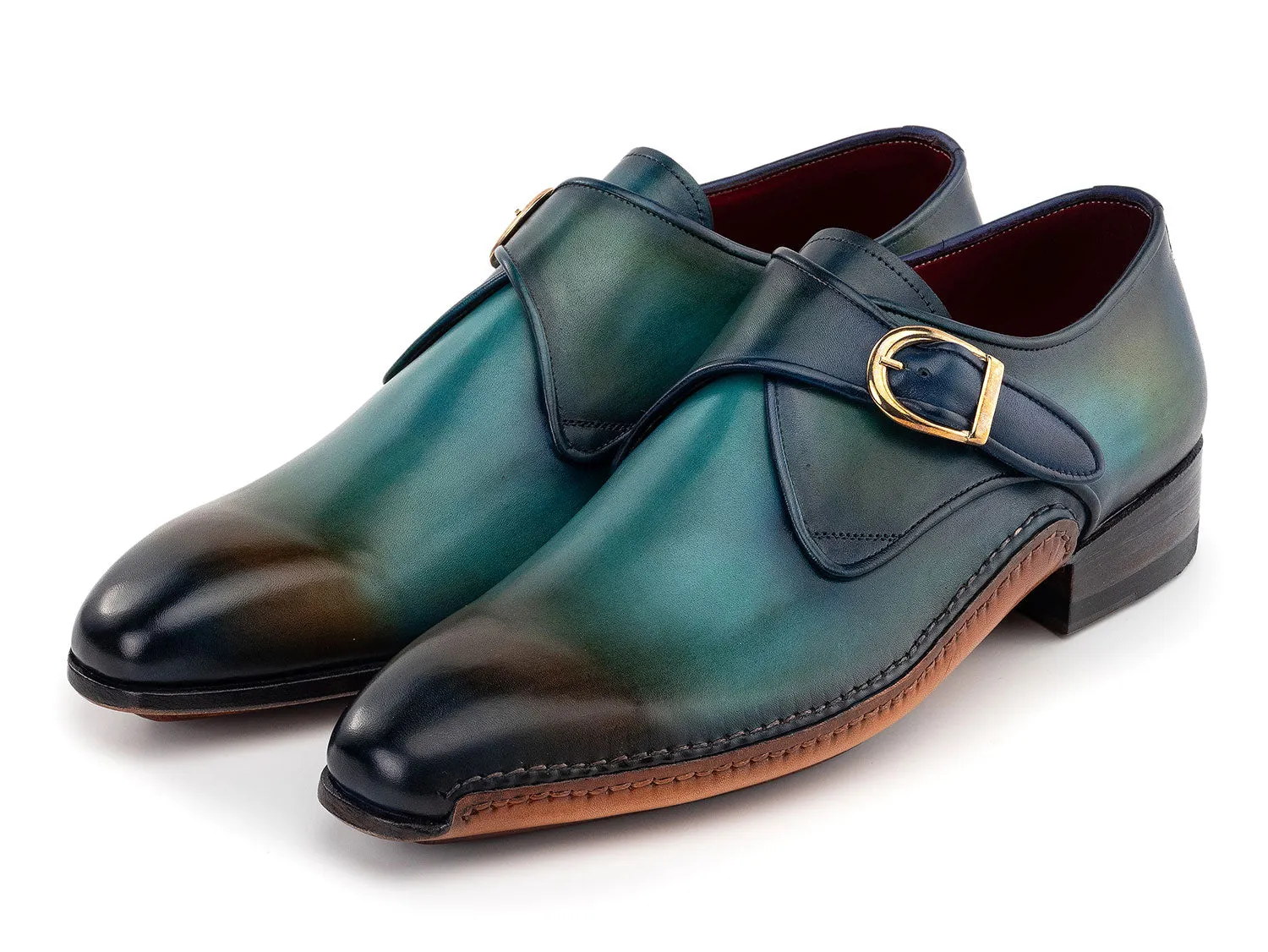 Paul Parkman Chaussures Paul Parkman Chaussures à bride unique pour hommes en turquoise et marron