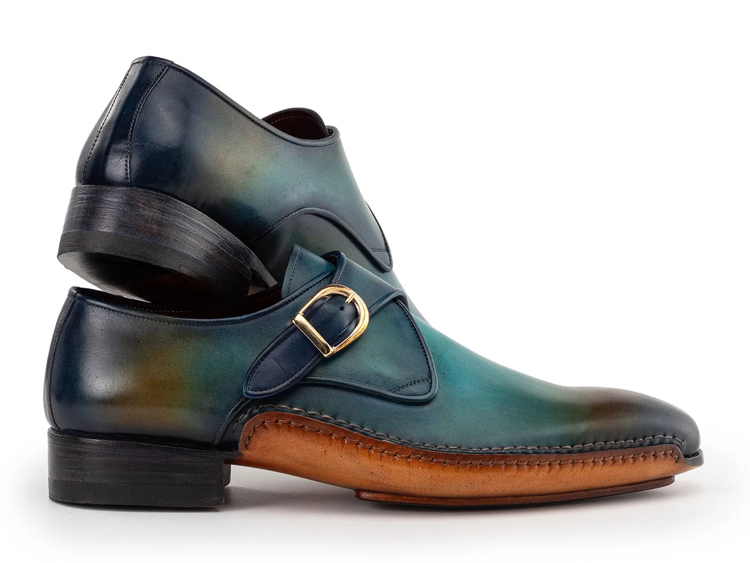 Paul Parkman Chaussures Paul Parkman Chaussures à bride unique pour hommes en turquoise et marron