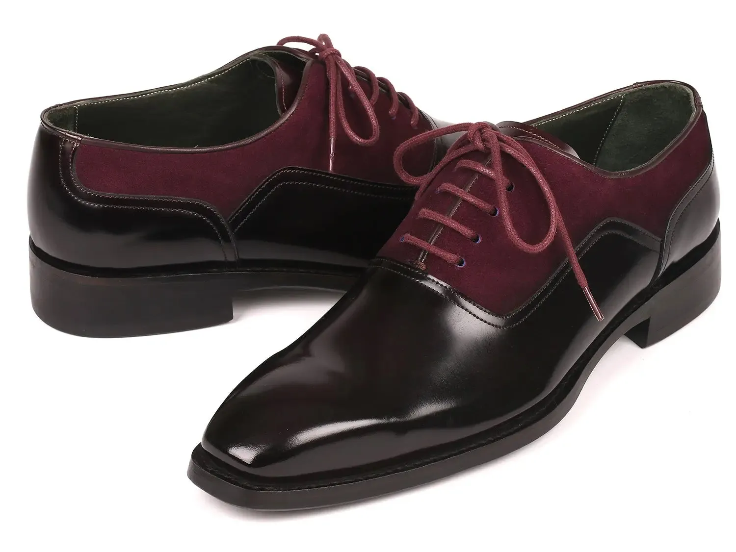 Paul Parkman Chaussures Paul Parkman Oxfords en daim et vernis noir pour homme en bordeaux