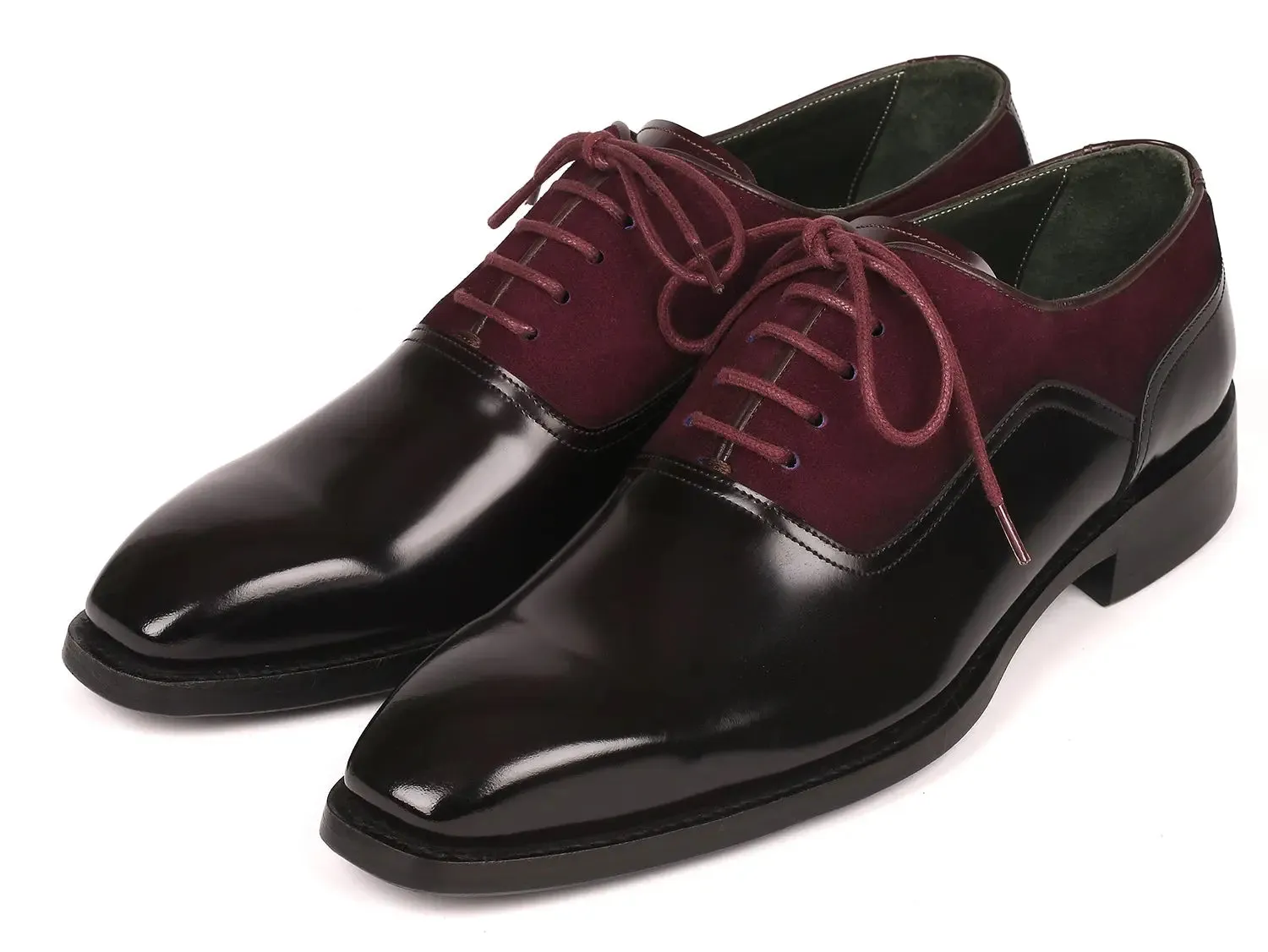 Paul Parkman Chaussures Paul Parkman Oxfords en daim et vernis noir pour homme en bordeaux