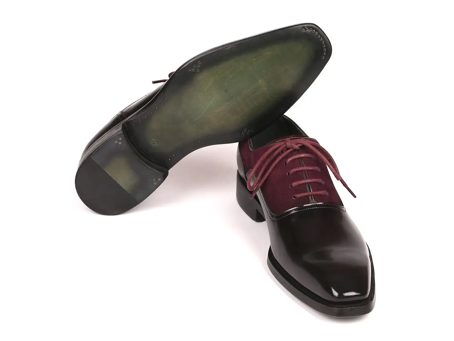 Paul Parkman Chaussures Paul Parkman Oxfords en daim et vernis noir pour homme en bordeaux