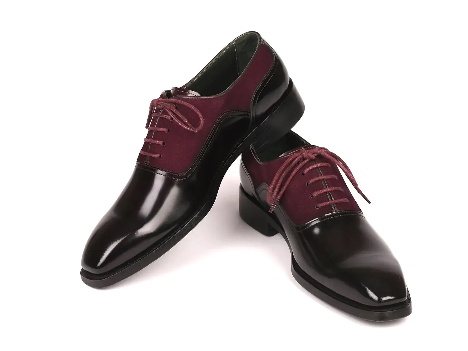 Paul Parkman Chaussures Paul Parkman Oxfords en daim et vernis noir pour homme en bordeaux