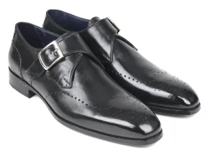 Paul Parkman Shoes Paul Parkman Men's Wingtip Single Monkstraps in Black