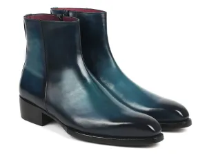 Paul Parkman Shoes Paul Parkman Side Zipper Boots Goodyear Welted in Blue Burnished