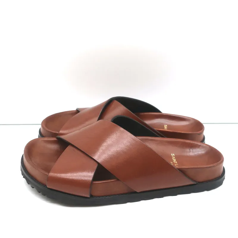Saint Laurent Jimmy Slides à Lanières Croisées en Cuir Marron Taille 35.5 Sandales Plates NEUVE