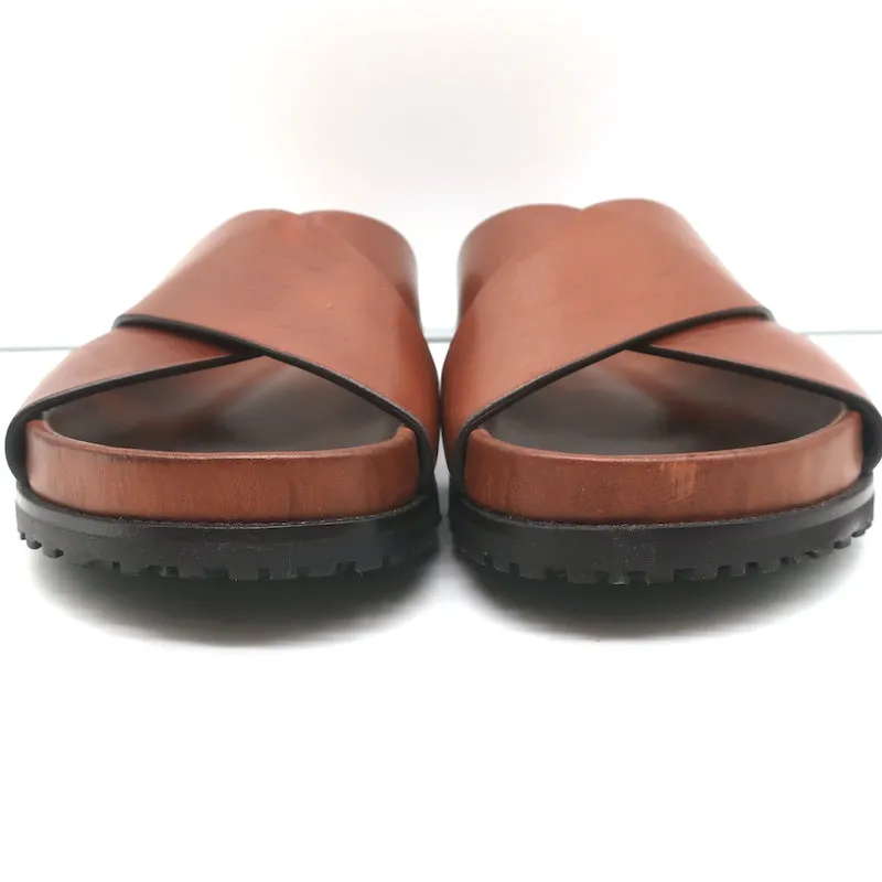 Saint Laurent Jimmy Slides à Lanières Croisées en Cuir Marron Taille 35.5 Sandales Plates NEUVE