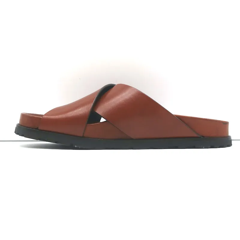 Saint Laurent Jimmy Slides à Lanières Croisées en Cuir Marron Taille 35.5 Sandales Plates NEUVE