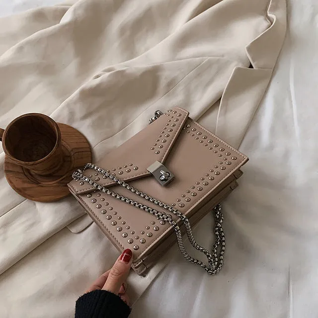 Sac Bandoulière Messager En Cuir Brossé Pour Femme 2020 Avec Chaîne Et Rivet, Petit Sac En Bandoulière, Mini Sac De Voyage Pour Femme, Sacs À La Mode Nova