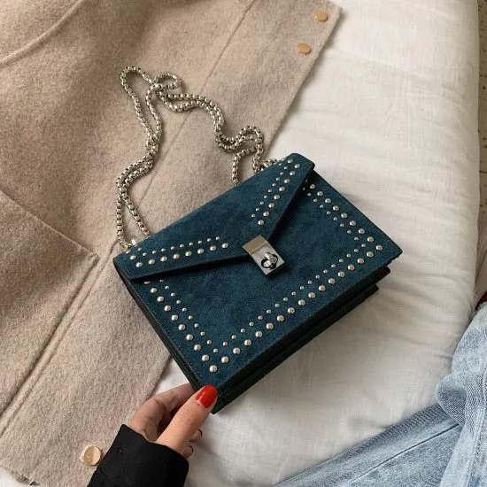 Sac Bandoulière Messager En Cuir Brossé Pour Femme 2020 Avec Chaîne Et Rivet, Petit Sac En Bandoulière, Mini Sac De Voyage Pour Femme, Sacs À La Mode Nova