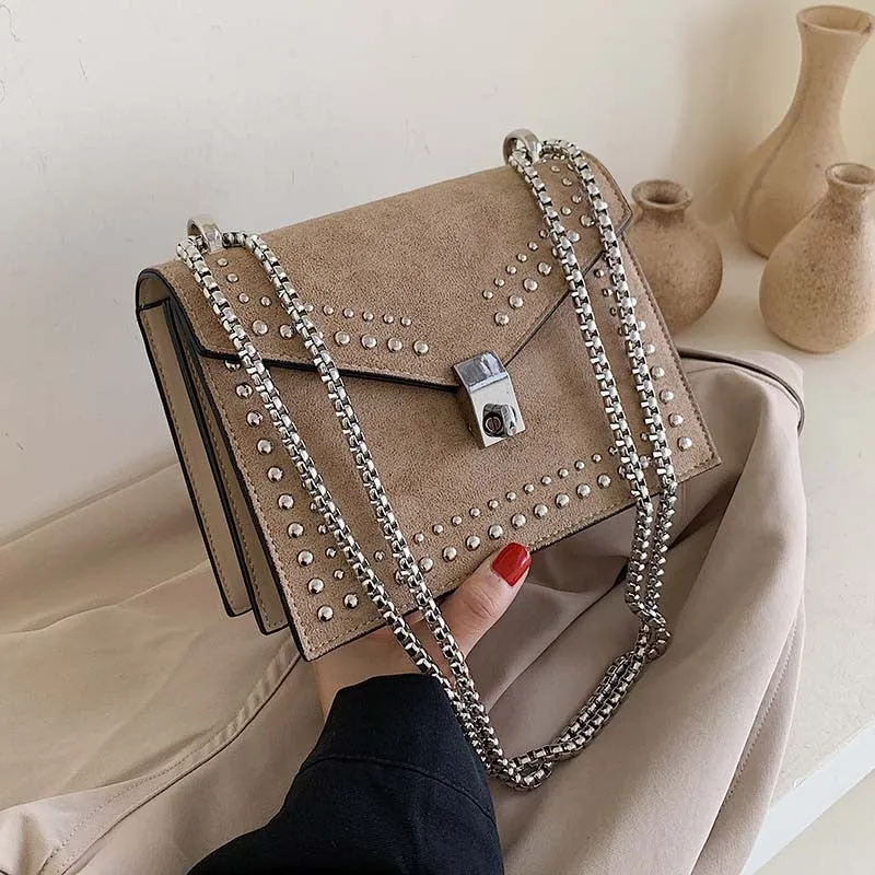 Sac Bandoulière Messager En Cuir Brossé Pour Femme 2020 Avec Chaîne Et Rivet, Petit Sac En Bandoulière, Mini Sac De Voyage Pour Femme, Sacs À La Mode Nova