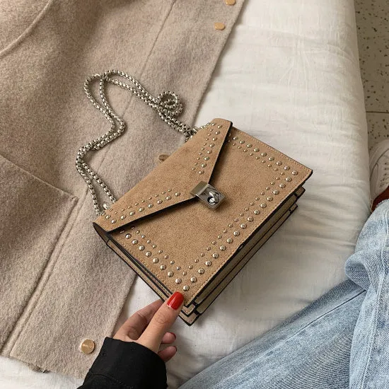 Sac Bandoulière Messager En Cuir Brossé Pour Femme 2020 Avec Chaîne Et Rivet, Petit Sac En Bandoulière, Mini Sac De Voyage Pour Femme, Sacs À La Mode Nova