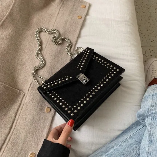 Sac Bandoulière Messager En Cuir Brossé Pour Femme 2020 Avec Chaîne Et Rivet, Petit Sac En Bandoulière, Mini Sac De Voyage Pour Femme, Sacs À La Mode Nova