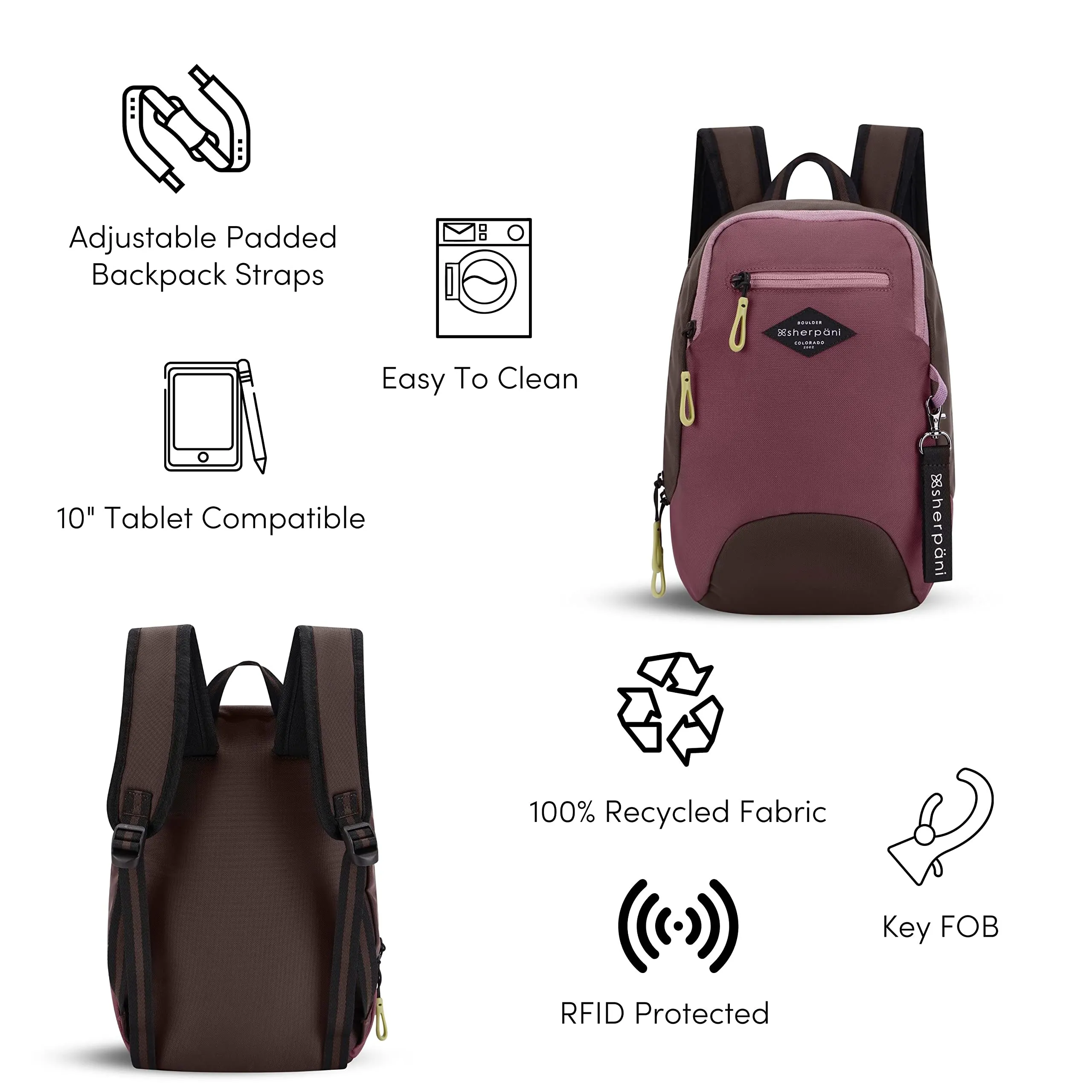Sherpani Vespa, Mini Sac à Dos pour Femmes, Sac à Dos de Voyage, Protection RFID, Compatible avec les Tablettes de 10 Pouces, Sherpani