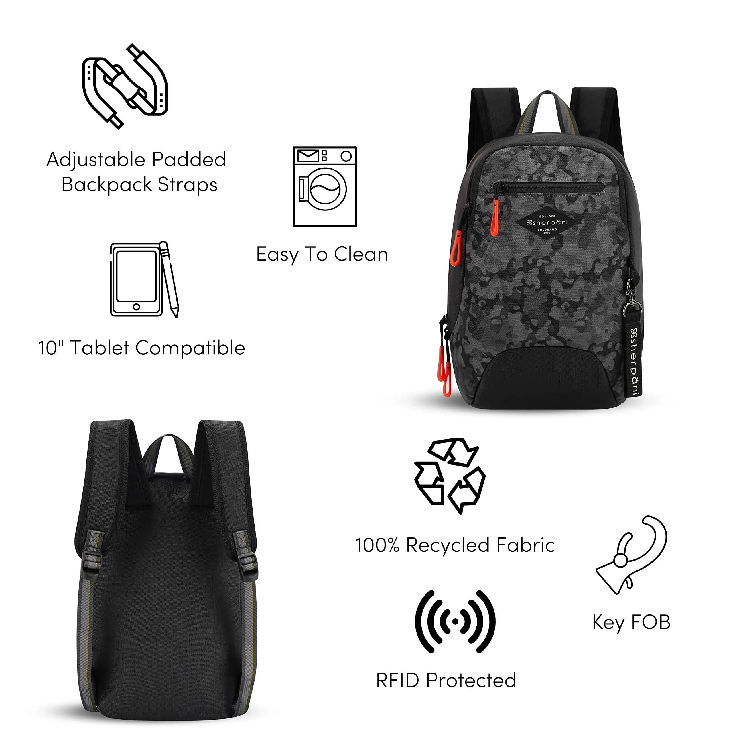 Sherpani Vespa, Mini Sac à Dos pour Femmes, Sac à Dos de Voyage, Protection RFID, Compatible avec les Tablettes de 10 Pouces, Sherpani