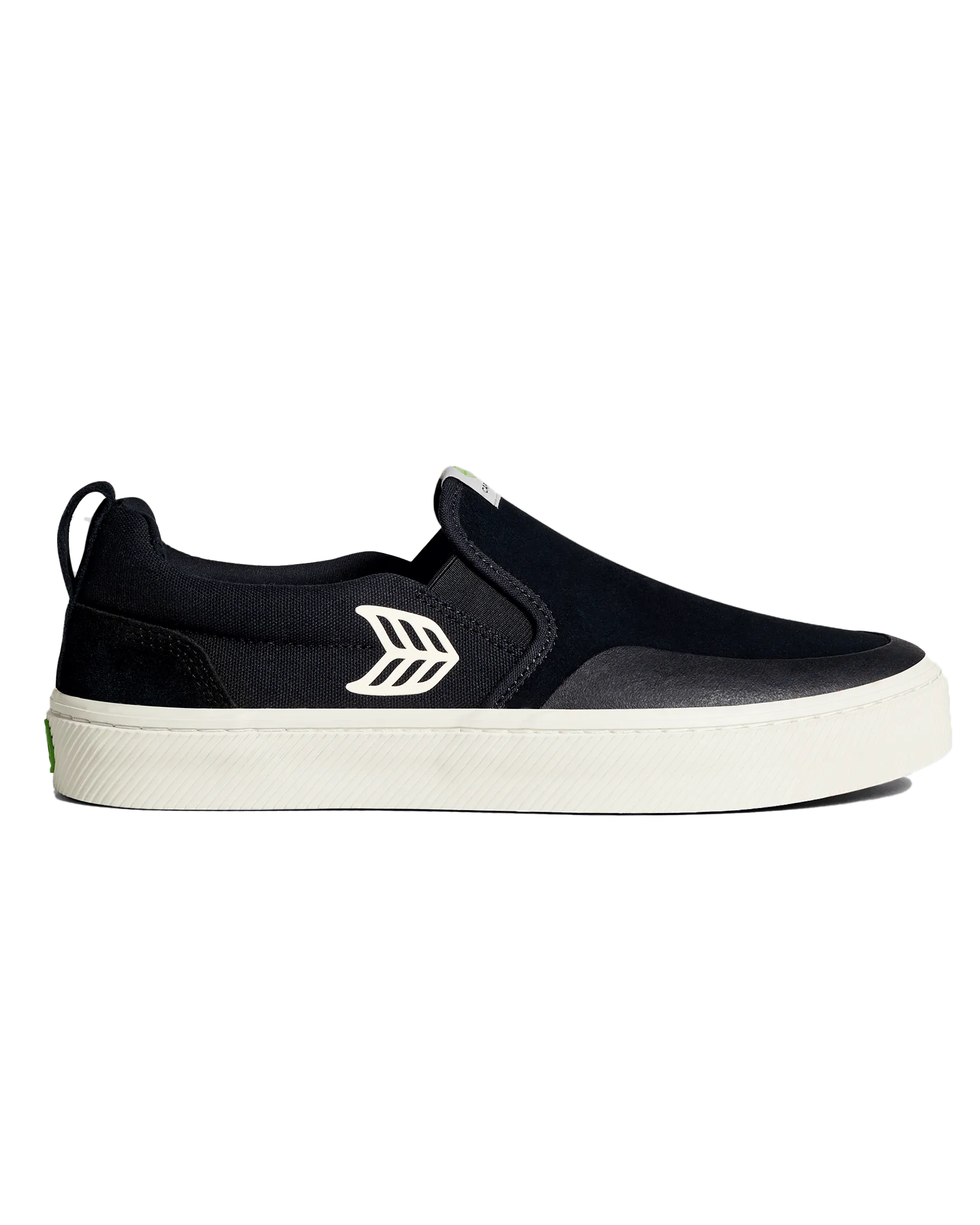 Chaussures de Skate Pro Slip On en Suède Noir et Logo Ivoire