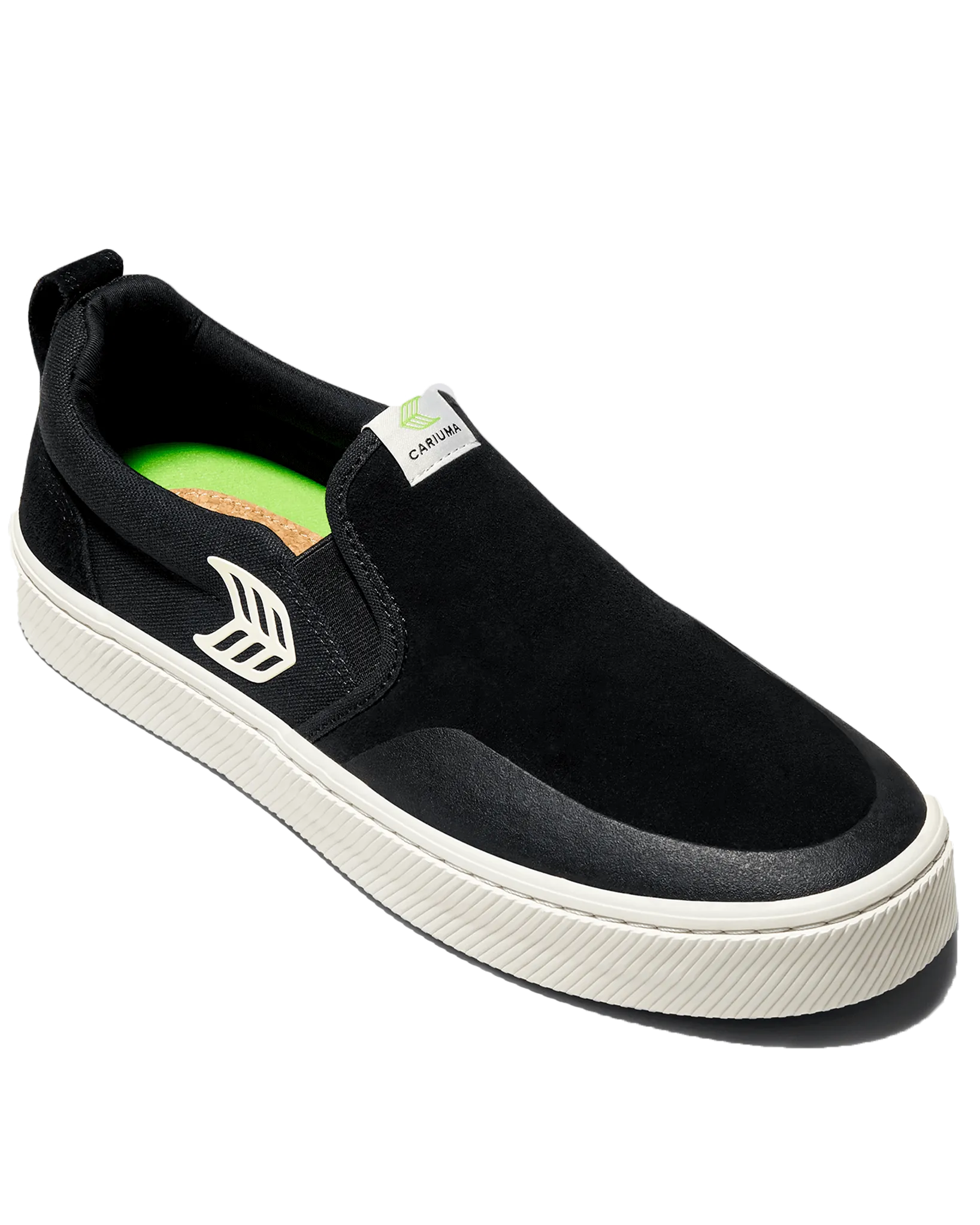 Chaussures de Skate Pro Slip On en Suède Noir et Logo Ivoire