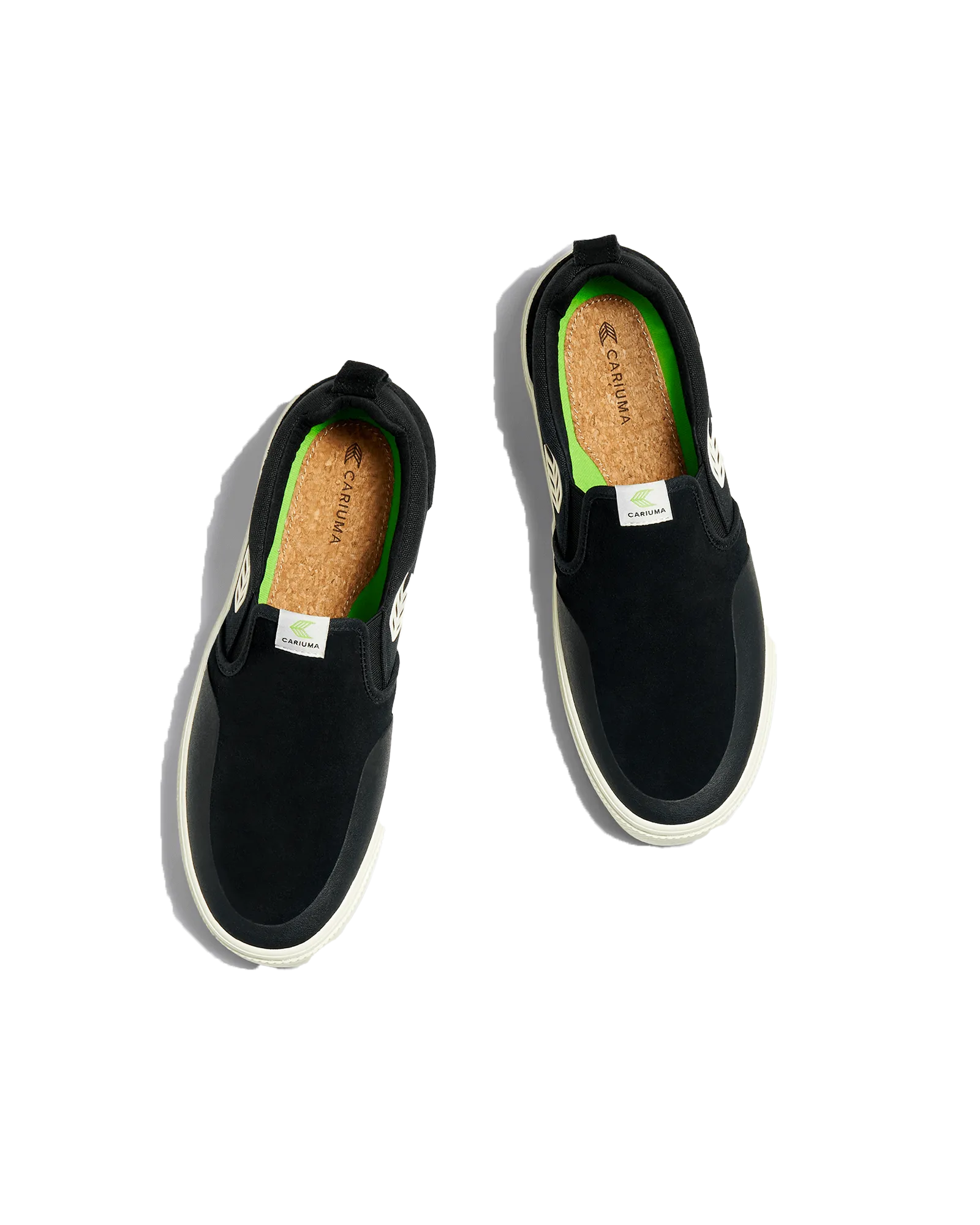 Chaussures de Skate Pro Slip On en Suède Noir et Logo Ivoire