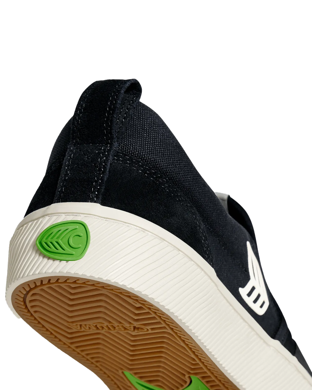 Chaussures de Skate Pro Slip On en Suède Noir et Logo Ivoire