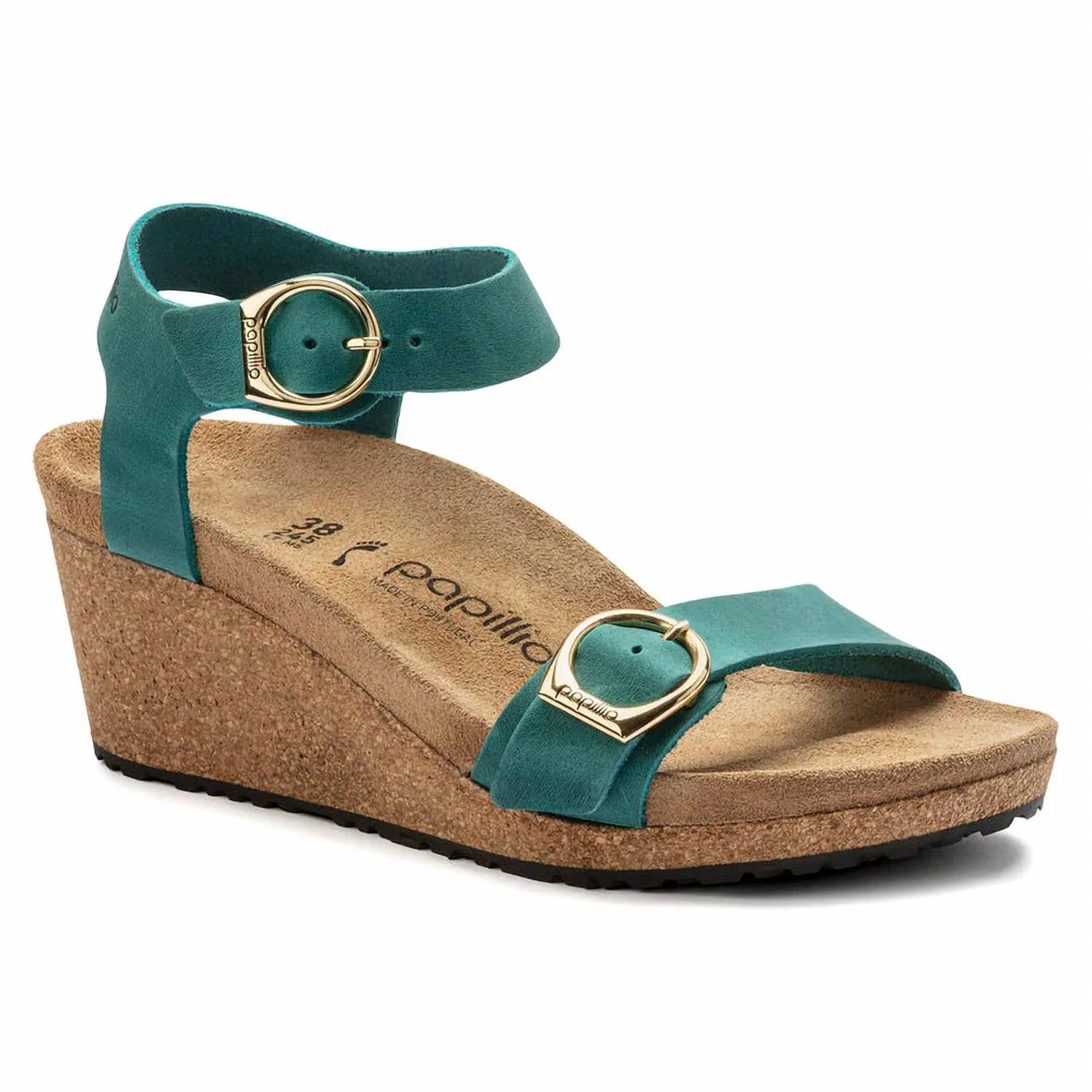 Sandalie Wedge à Boucle Annulaire Soley en Vert Lac