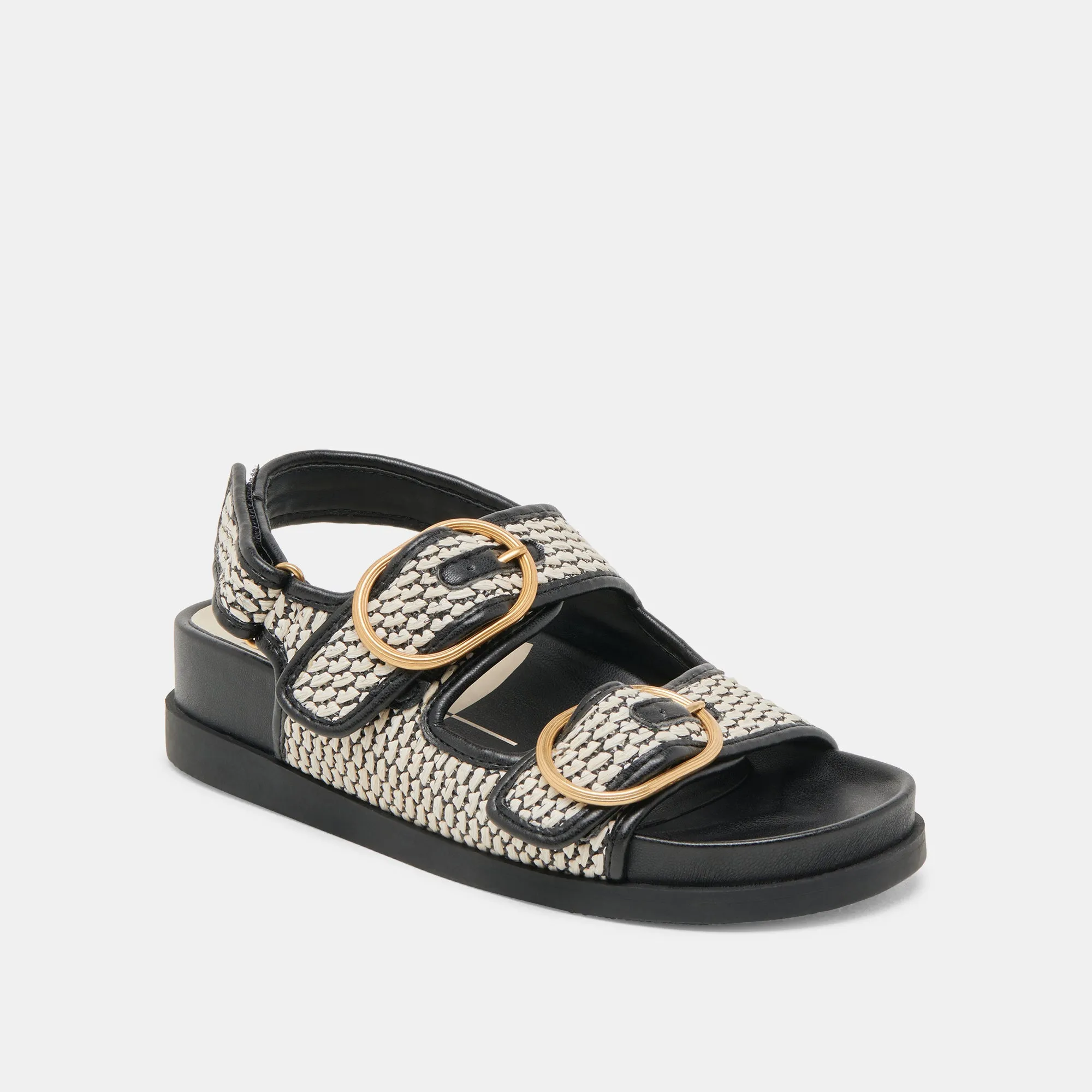 SANDALES STARLA NOIRES EN RAFFIA NATUREL