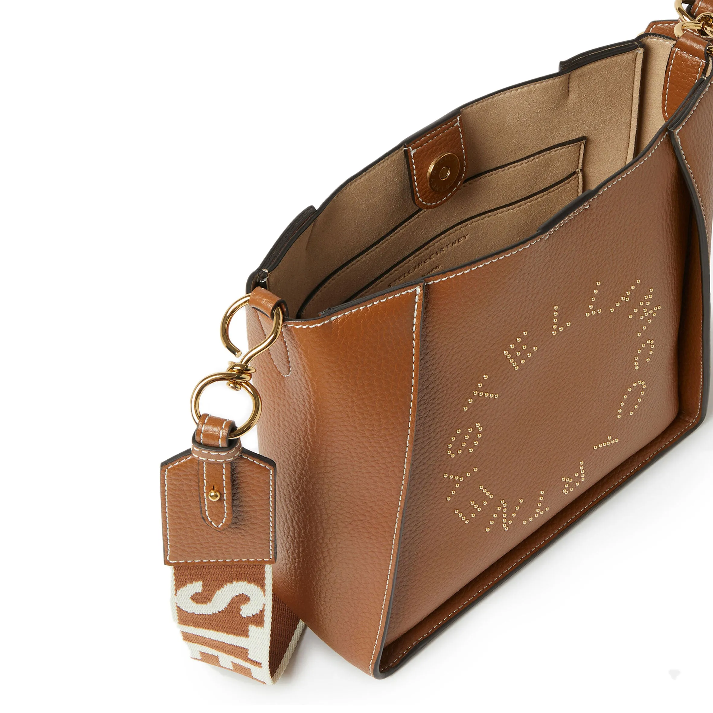 Stella Logo Mini Bandoulière Hobo Grain à Clous, Sacs Pécan_Stella Mccartney_Sacs