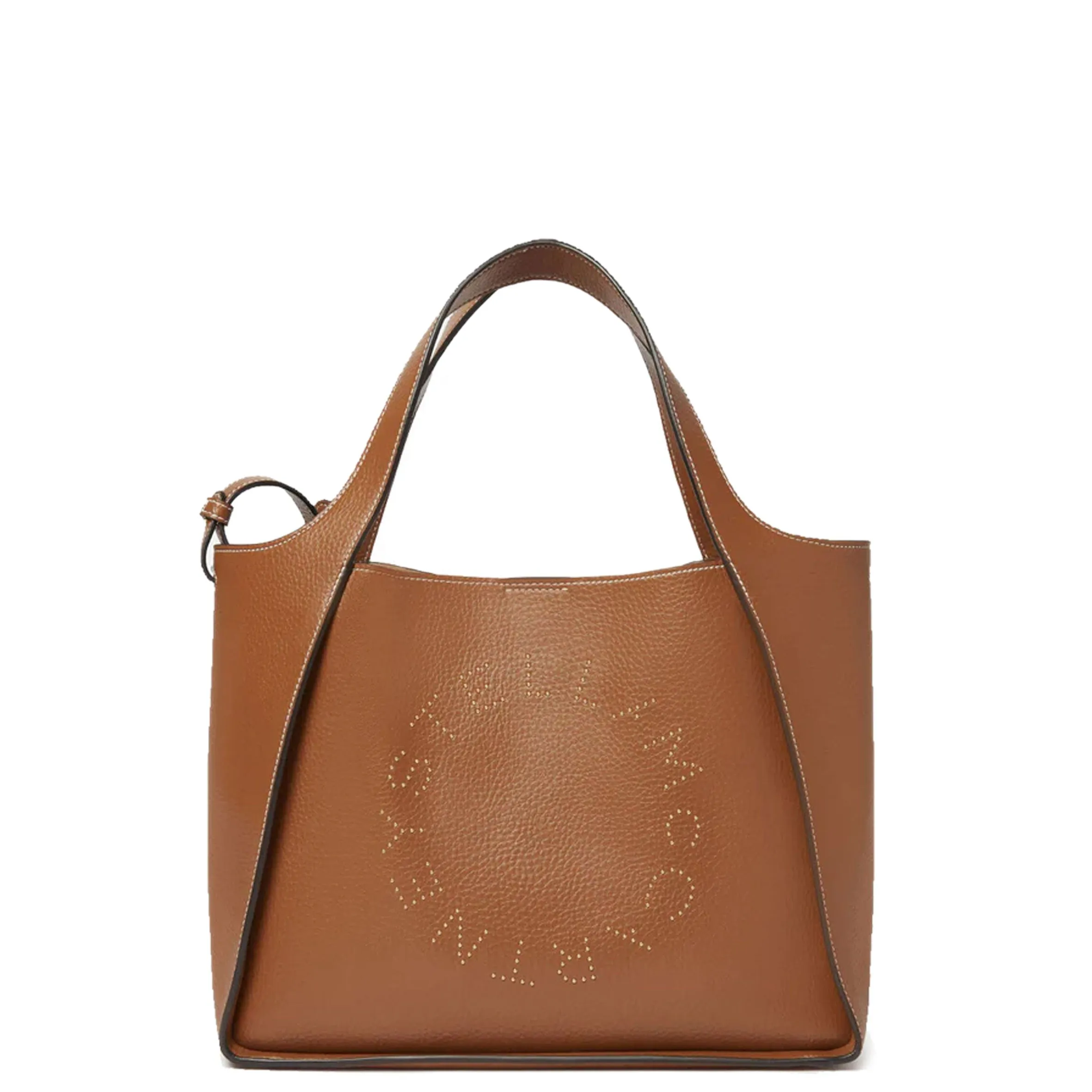 Sac à bandoulière Stella Logo avec motifs grainés et clous, couleur Pécan - Stella McCartney - Sacs