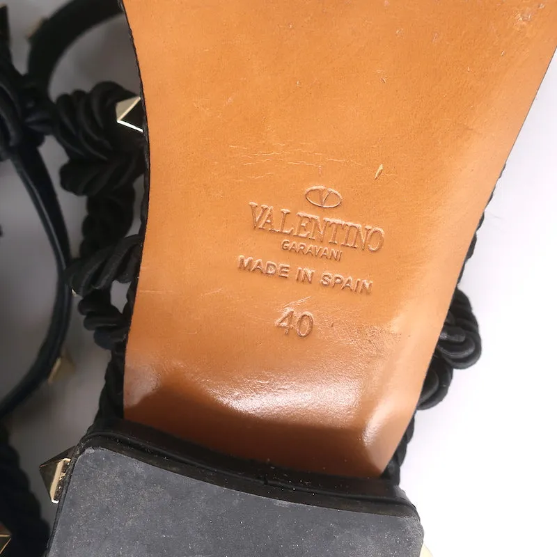 Valentino Rockstud Sandales à bride cheville tressée en cuir noir et satin taille 40
