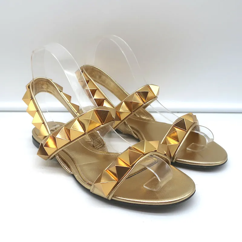 Valentino Sandales Slingback à Plateforme avec Studs Romains en Cuir Métallisé Or Taille 36
