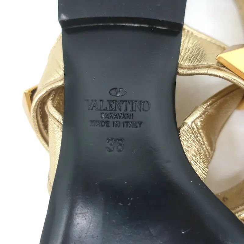 Valentino Sandales Slingback à Plateforme avec Studs Romains en Cuir Métallisé Or Taille 36