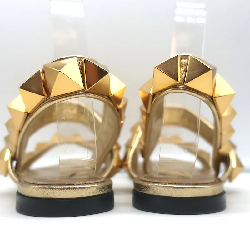 Valentino Sandales Slingback à Plateforme avec Studs Romains en Cuir Métallisé Or Taille 36