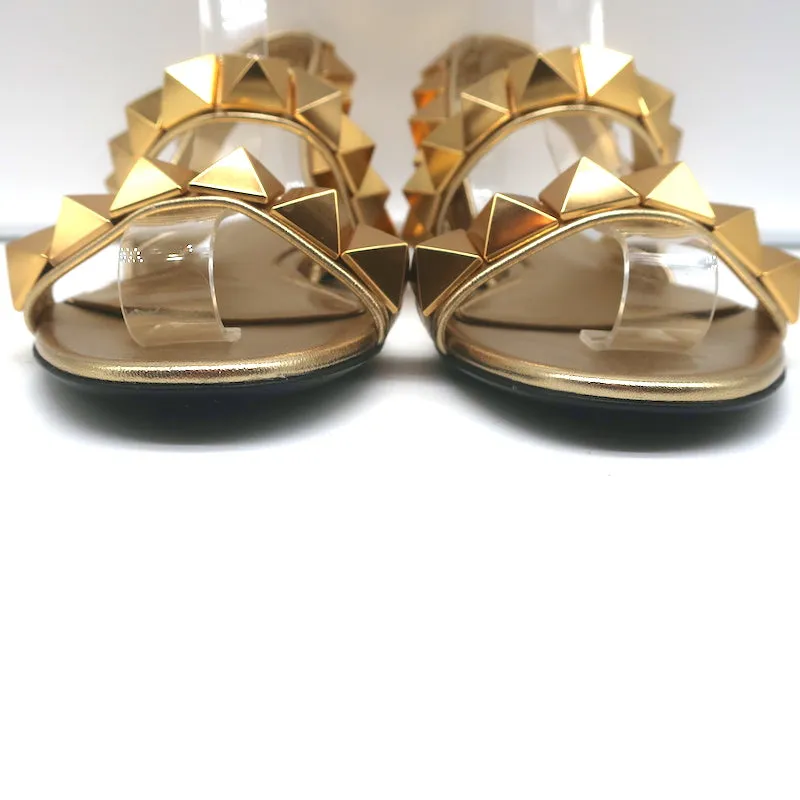 Valentino Sandales Slingback à Plateforme avec Studs Romains en Cuir Métallisé Or Taille 36