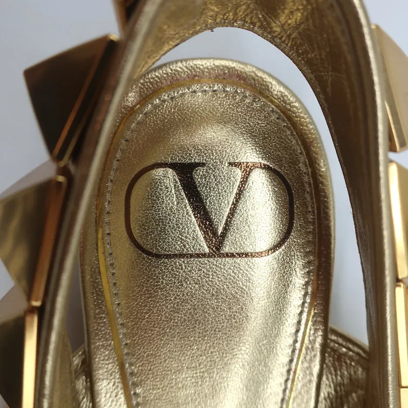 Valentino Sandales Slingback à Plateforme avec Studs Romains en Cuir Métallisé Or Taille 36