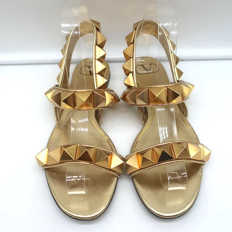 Valentino Sandales Slingback à Plateforme avec Studs Romains en Cuir Métallisé Or Taille 36