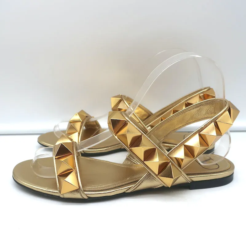 Valentino Sandales Slingback à Plateforme avec Studs Romains en Cuir Métallisé Or Taille 36