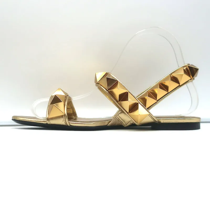 Valentino Sandales Slingback à Plateforme avec Studs Romains en Cuir Métallisé Or Taille 36